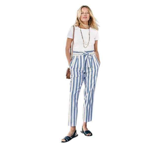 Boden St Ives paperbag striped linen blend trousers pants US 6 - Picture 1 of 11